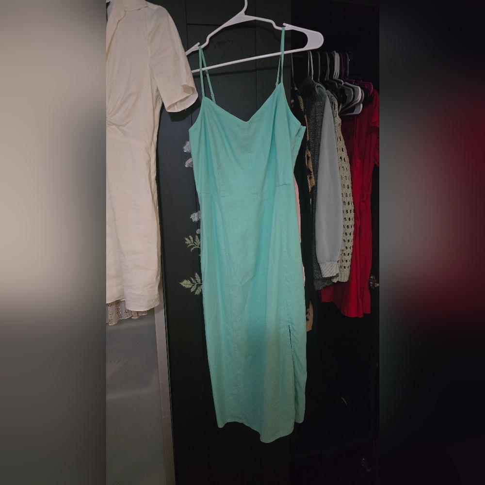 Jcrew Strappy Sleeveless Turquoise Dress Midi Dress With Slit